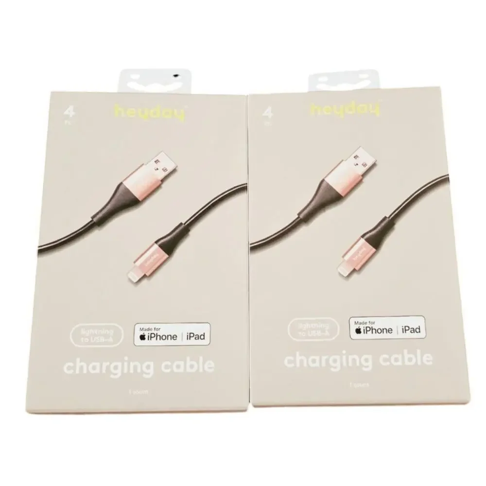 Lightning to USB-A Round Cable 4 Ft. By Heyday IPhone IPad Charging Cable 2 Pack